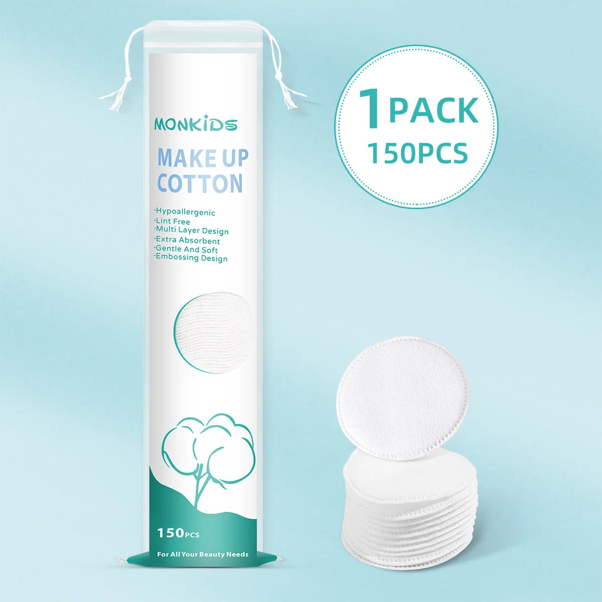 100pcs soft and breathable circular makeup remover pads, double-sided textured cotton pads, used for daily facial cleansing