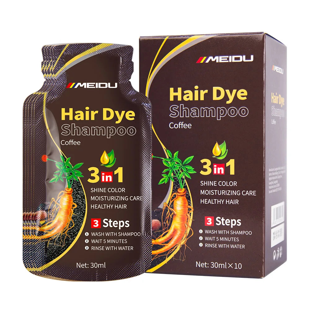 30mlx10pcs Natural Hair Dye Shampoo 3 IN 1 Quick Easy Covering White Grey Hair Cleaning Instant Coloring Nonirritating Hair Care