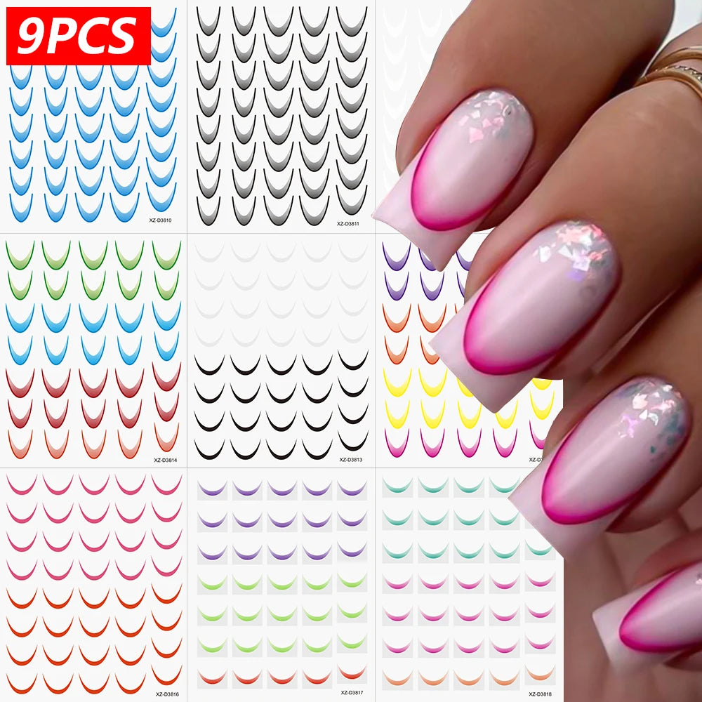 8/9/12/18Pcs New French Nail Stickers Guides DIY Nail Decors 3D Self-Adhesive White+Black Sliders Design Stencil DIY Manicure *&