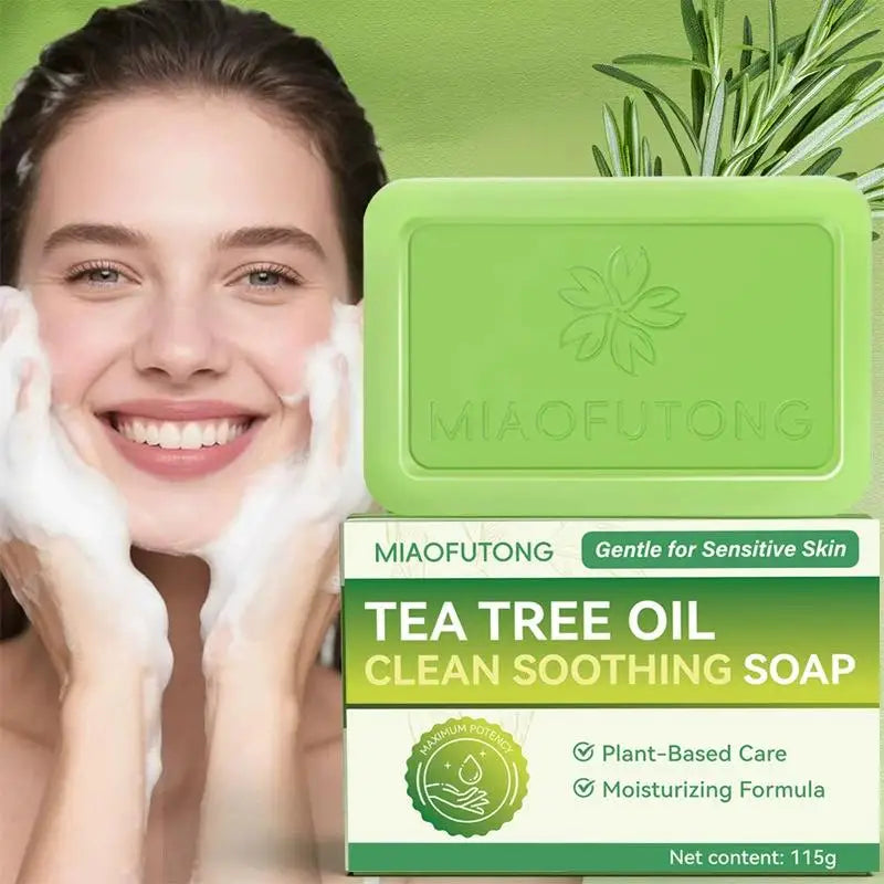 Tea Tree Oil Soap Bar for Men Women Natural Plant Extract Handmade Soap Deep Cleansing Soothing for Dry Skin Exfoliate Skin Care