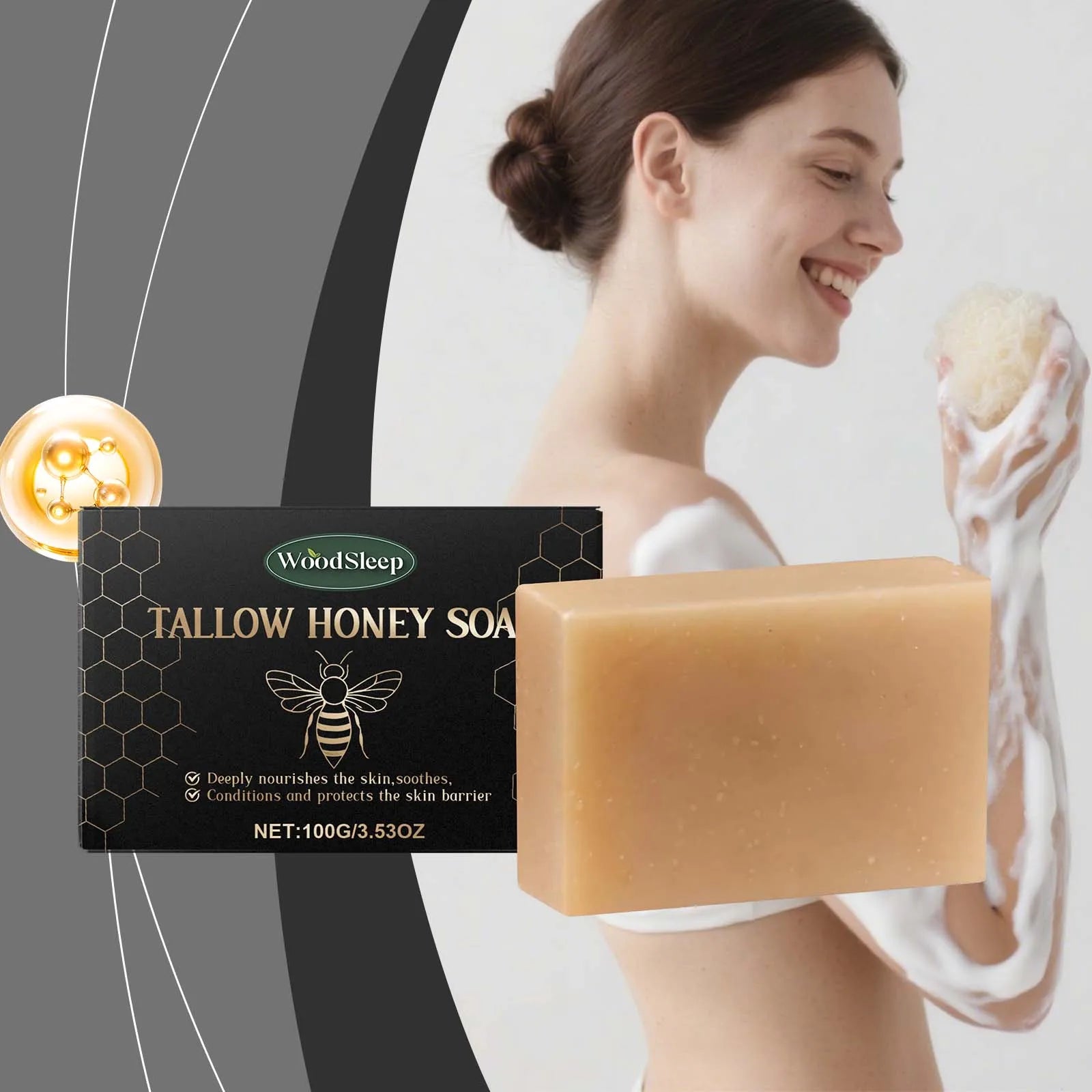 Woodsleep Tallow and Honey Balm Soap Moisturizing Skin Cleaning Dirt Remover Soft Smooth Deep Nourishment Natural Soap Bars 100g