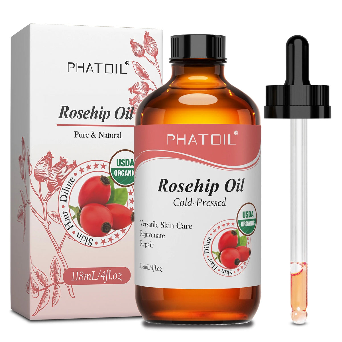 PHATOIL 118ml Moroccan Argan Oil Jojoba Oil For Skin & Hair Care Cold Pressed USDA 100% Pure Carrier Oils Body Massage Oils