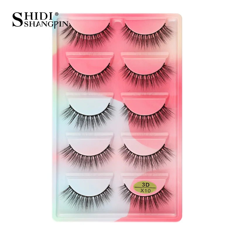 3D Faux Mink Lashes X05 Fluffy Wispy False Eyelashes 5Pairs Reusable Soft Volume Eyelashes Natural Look for Daily & Party Makeup