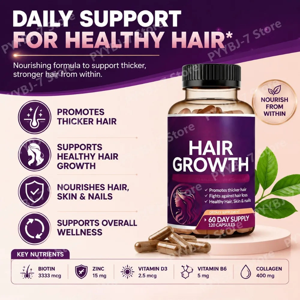 Biotin Collagen Hair Growth Supplement with Vitamins A C D3 E B12 Zinc Supports hair wellness appearance for Women