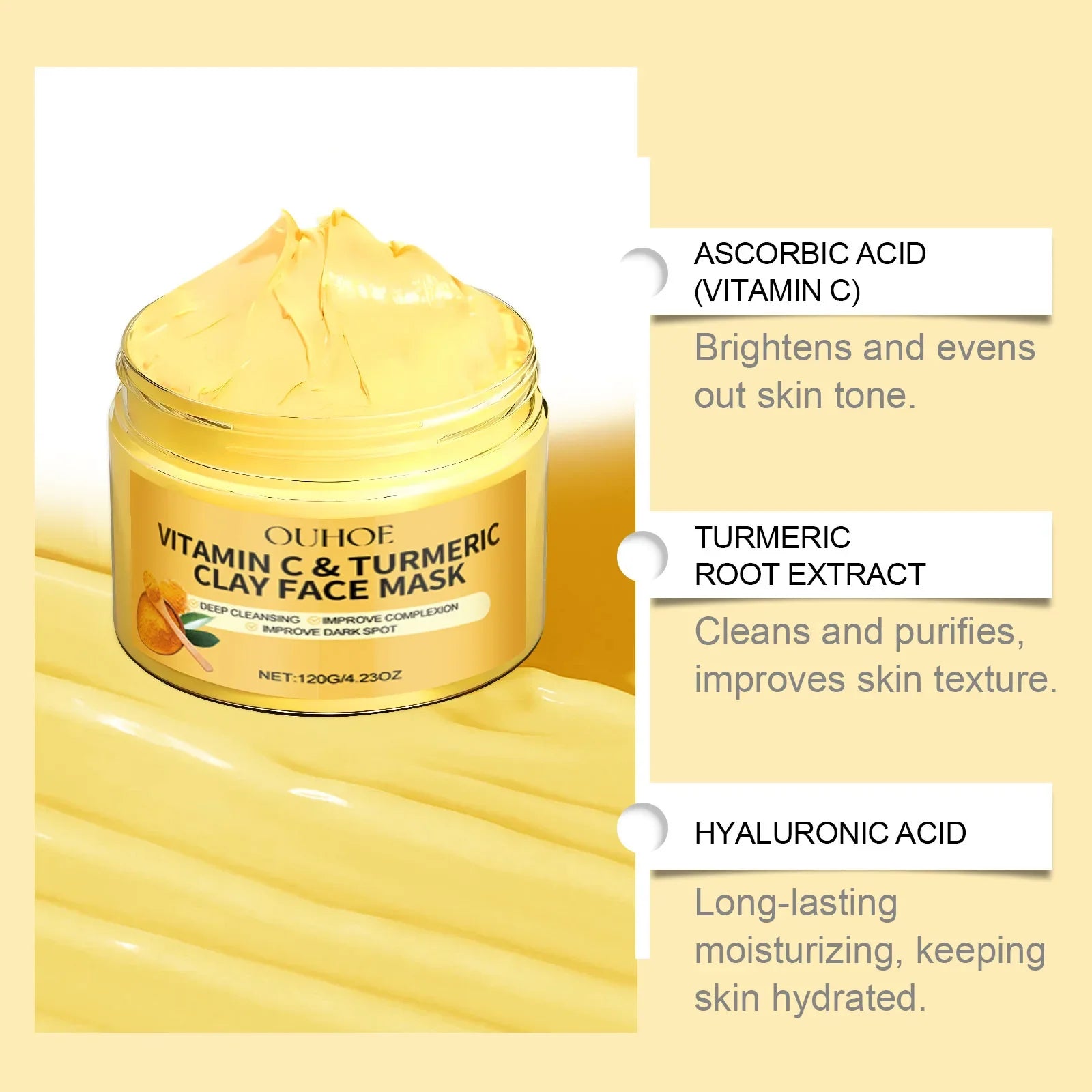 Vitamin C Turmeric Mud Mask Exfoliating Facial Mask Improve Pore Deep Cleansing Nourishing Hydrating Glowing Skin Care Clay Mask