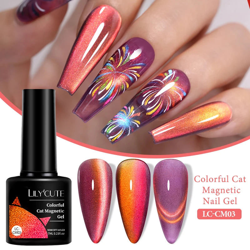 LILYCUTE 7ml 9D Black Crystal Cat Magnetic Gel Nail Polish Laser Silver Glitter Semi Permanent Manicure For Nail Art Gel Varnish