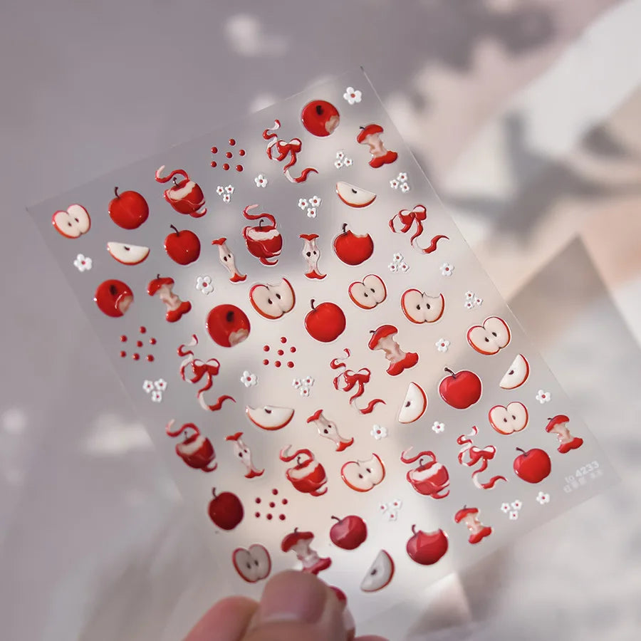 Jelly Nail Stickers Ice penetrating Cat Eyes Red Tomato Smile Bows Self Adhesive Nail Art Stickers DIY 5D Cute Nail Parts Decals