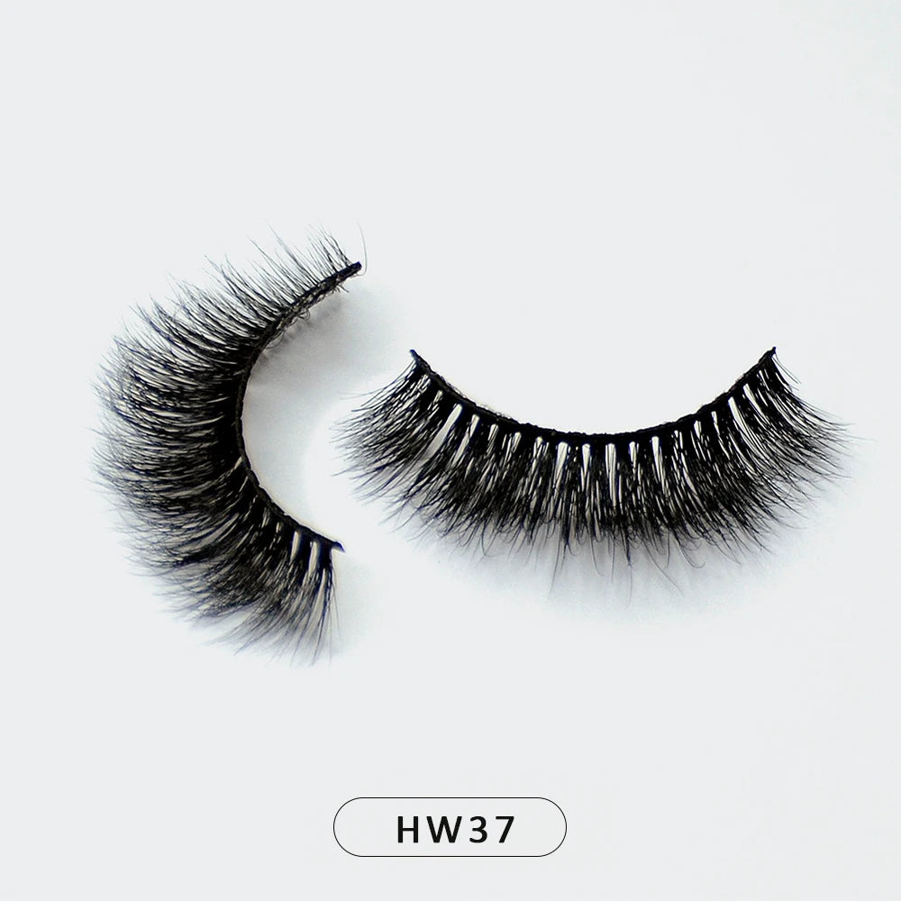 HZJY Dropshipping 10-15mm 3D Real Mink Handmade Crossing Lashes Individual Strip Thick Lash Fake Eyelashes with free paper boxes