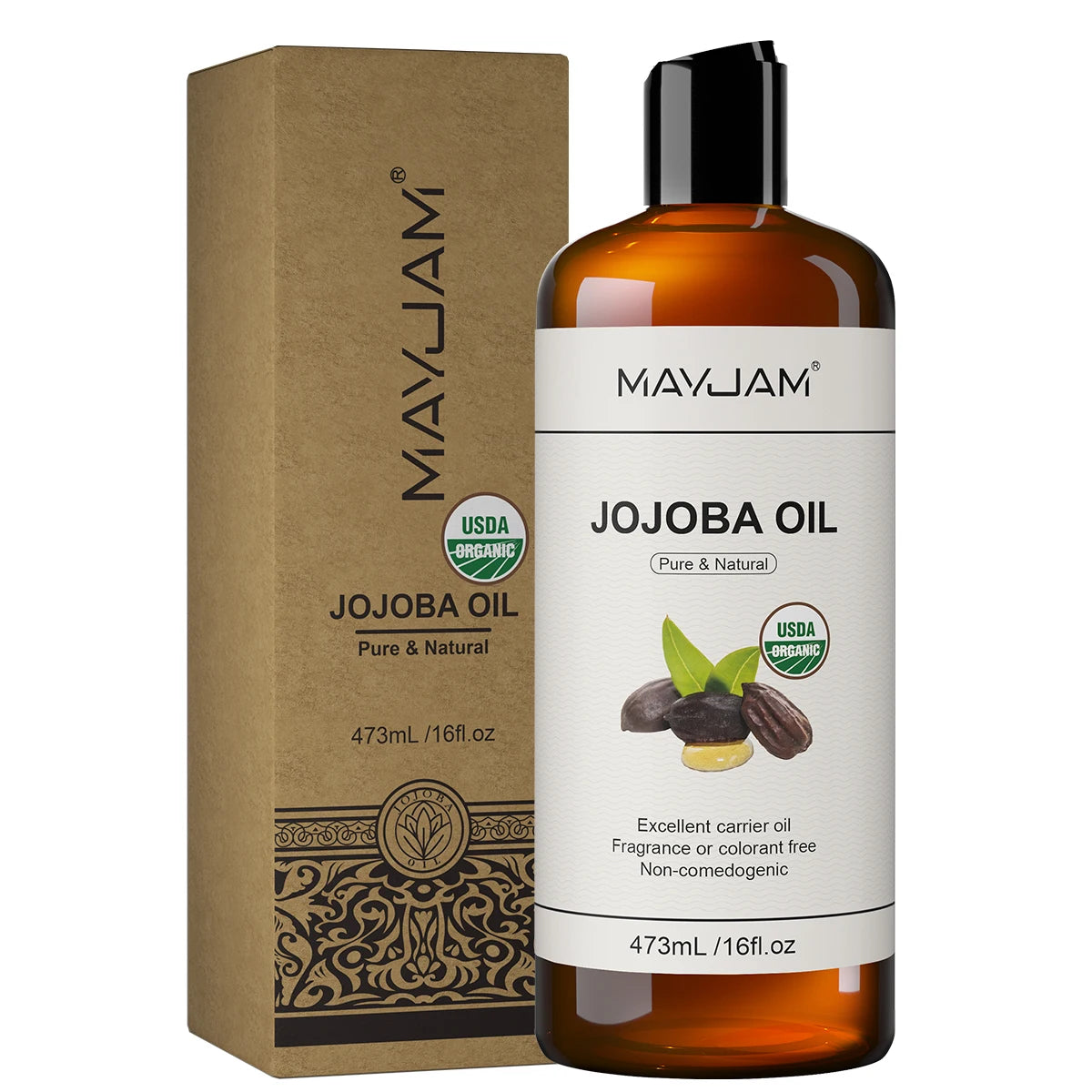 MAYJAM Pure Natural Moroccan Argan Oil Massage On Face, Hair, Body Sweet Almond Oil Cold Pressed USDA Certified 473ml Face Oil