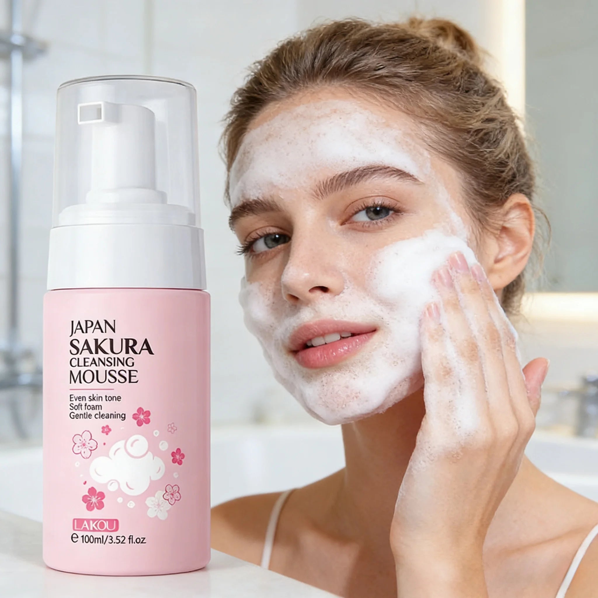 LAlKOU Sakura Gentle Care Facial Mousse Face Wash Foam Facial Cleanser Moisturizing Brightening Hydrating Face Cleansing Skin