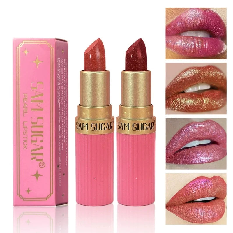 Diamond Pearlescent Lipstick Glitter Shiny Metallic Lipstick Lip Tint Long Lasting Nude Shimmer Shiny Lip Gloss Makeup