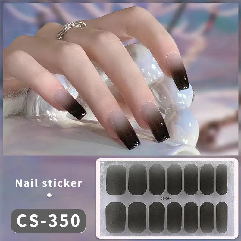 Pink Glitter Design Baking-free Nail Stickers French Style Solid Color Adhesive Full Cover Nail Strip Slider DIY Manicure Decals