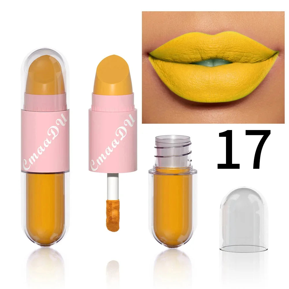 18Color 2In1 Matte Velvet Liquid Lipstick Double Head Sexy Red Purple LipGloss Moisturizing Lasting Waterproof Lip Glaze Make Up