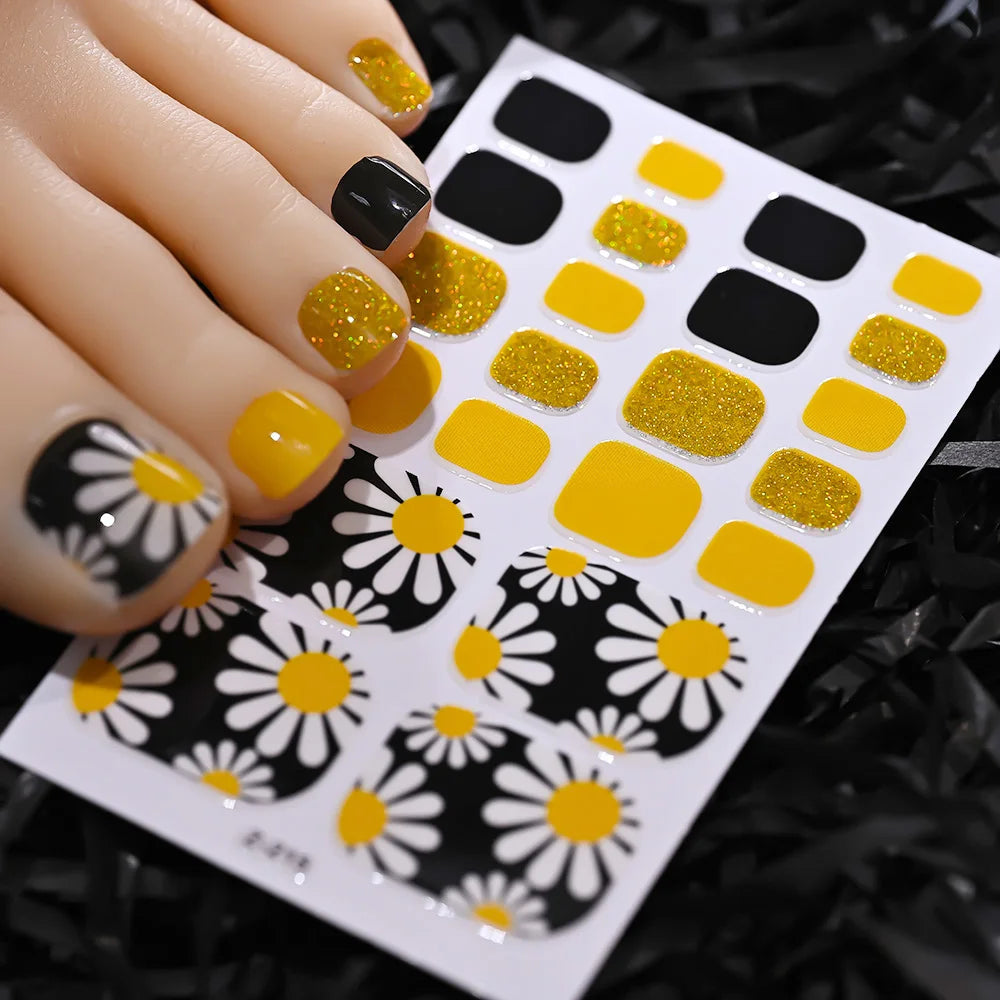 1pcs 22tips Gradient Glitter Full Toe Nail Wraps 3D Shiny Omber Pink/Purple/blue Toe Nail Polish Stickers Baking Free Toe Strips