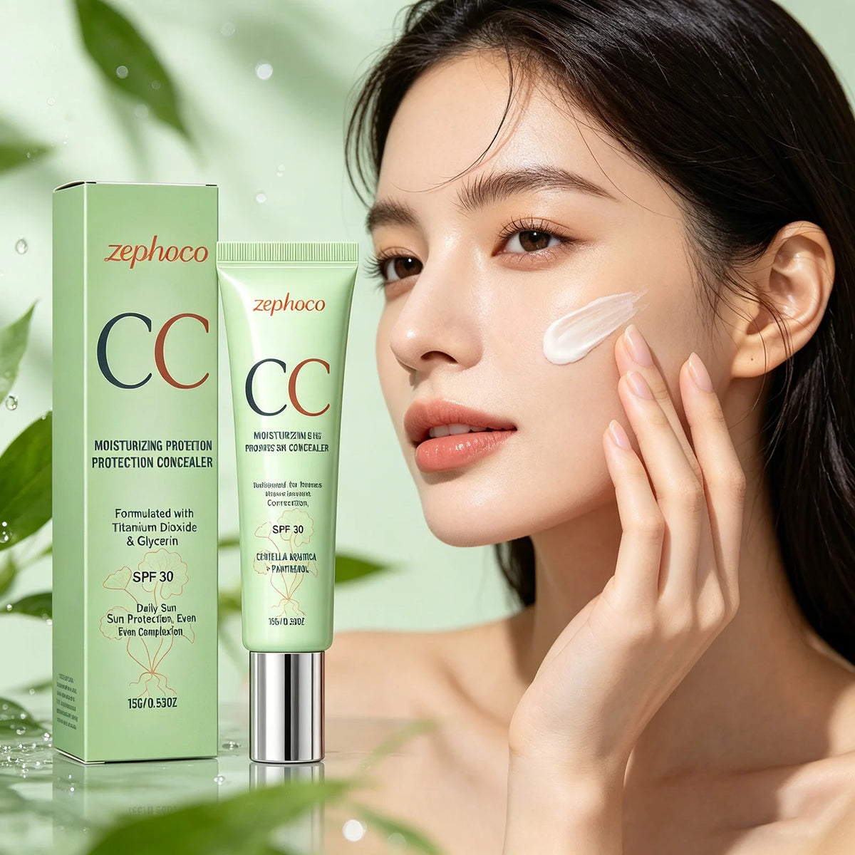 Zephoco Color Correcting Cream SPF 30 Anti UV Sun Protection Redness Blemish Cover Waterproof Centella CC Cream Foundation 15g