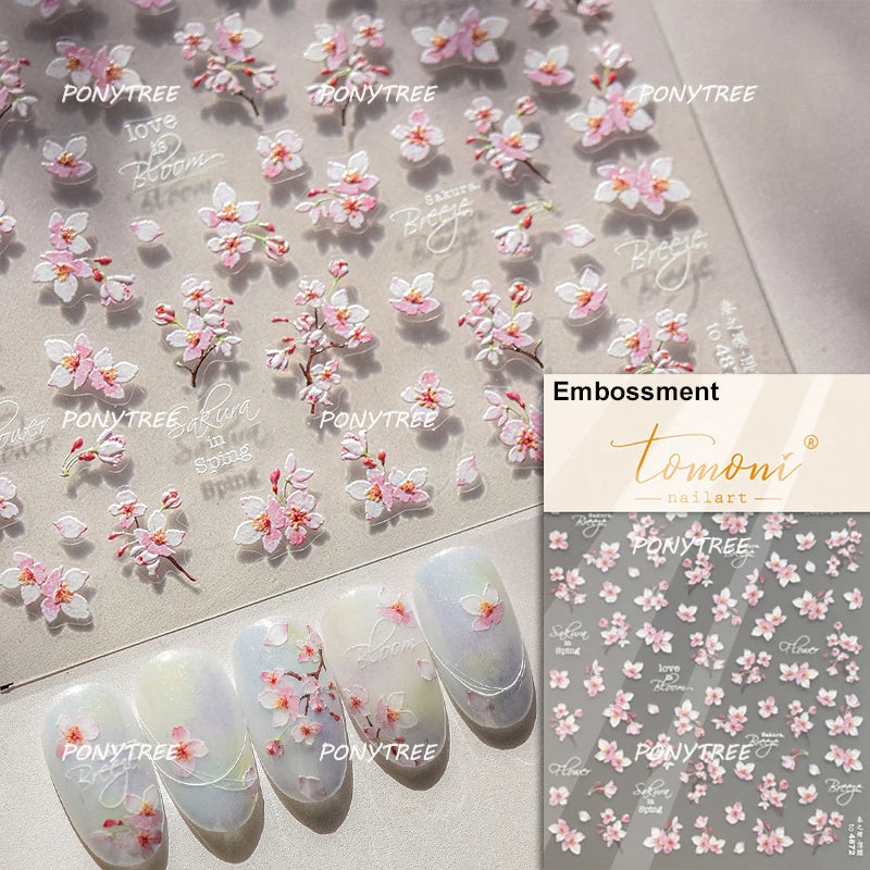 Elegant Pink Purple Flower Rose Colourful Gentle Petal Peach Blossom Metal Shiny Self Nail Art Sticker Decoration Manicure Decal