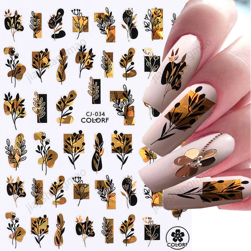 Shiny Gold Star Moon Sun Nail Stickers for Manicure Accessories Heart Feather Animals Printing Self Adhesive Nail Wrap