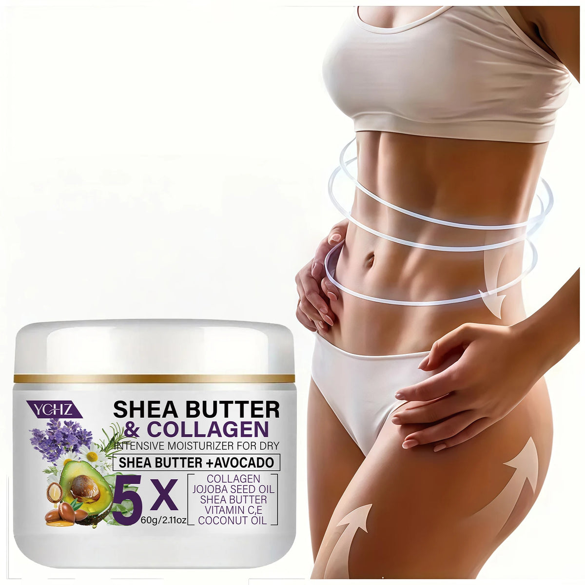 Shea Butter Collagen Firming Cream, Light Beige Firming Cream, Suitable for Thighs, Buttocks, Arms, Abdomen--And Body Lotion-60G