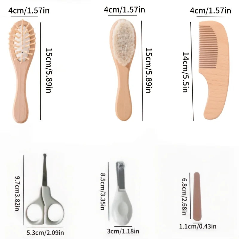 4/6pcs baby care set - Newborn scalp cleaning soft brush, beechwood bath massage comb, air cushion comb, nail clipper, cutter