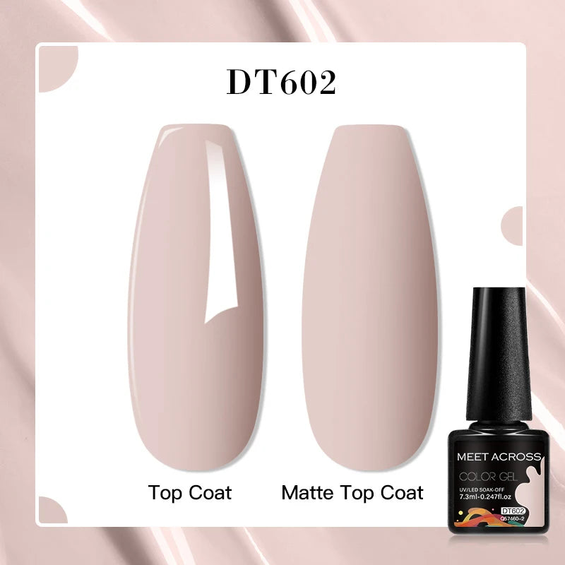 MEET ACROSS 7ml Pink Glitter Rubber Base Nail Gel Polish Sparkling Gold Foil DIY Nail Art Painting Gel Long Lasting Varnish