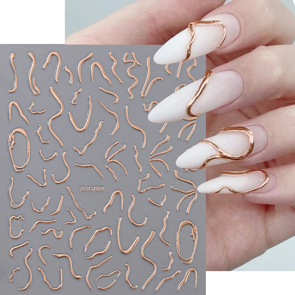 1pc Y2K-Inspired 3D Metallic Nail Stickers Geometric Marble & Bronzing Designs Nail Sliders Self-Adhesive Sparkling Manicure DIY