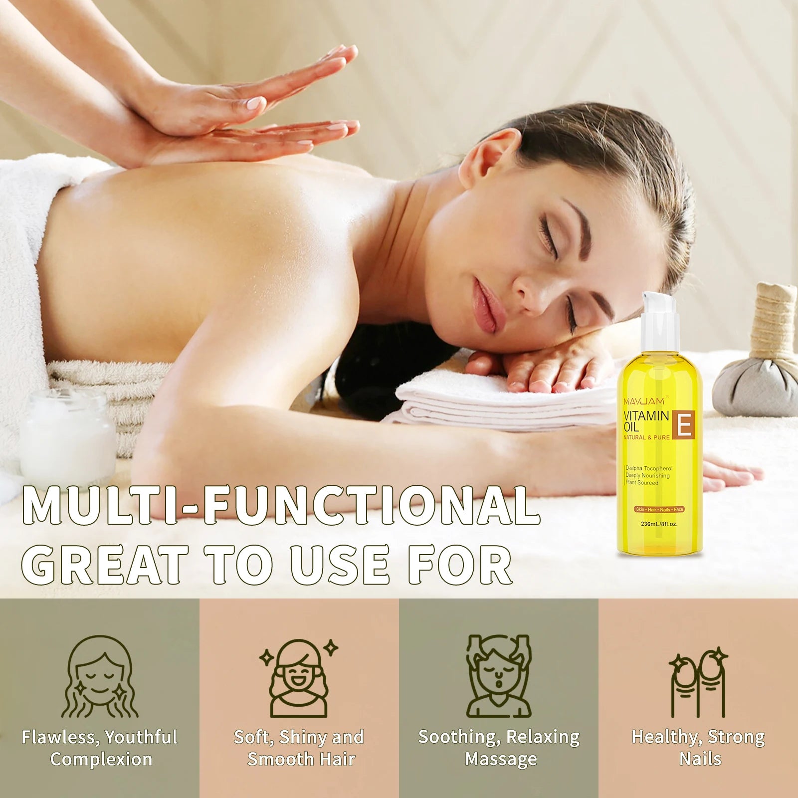MAYJAM Pure & Natural Vitamin E Oil for Face Body Hair Moisturizing & Nourishing D-Alpha Tocopherol Jojoba Sunflower Seed Oil