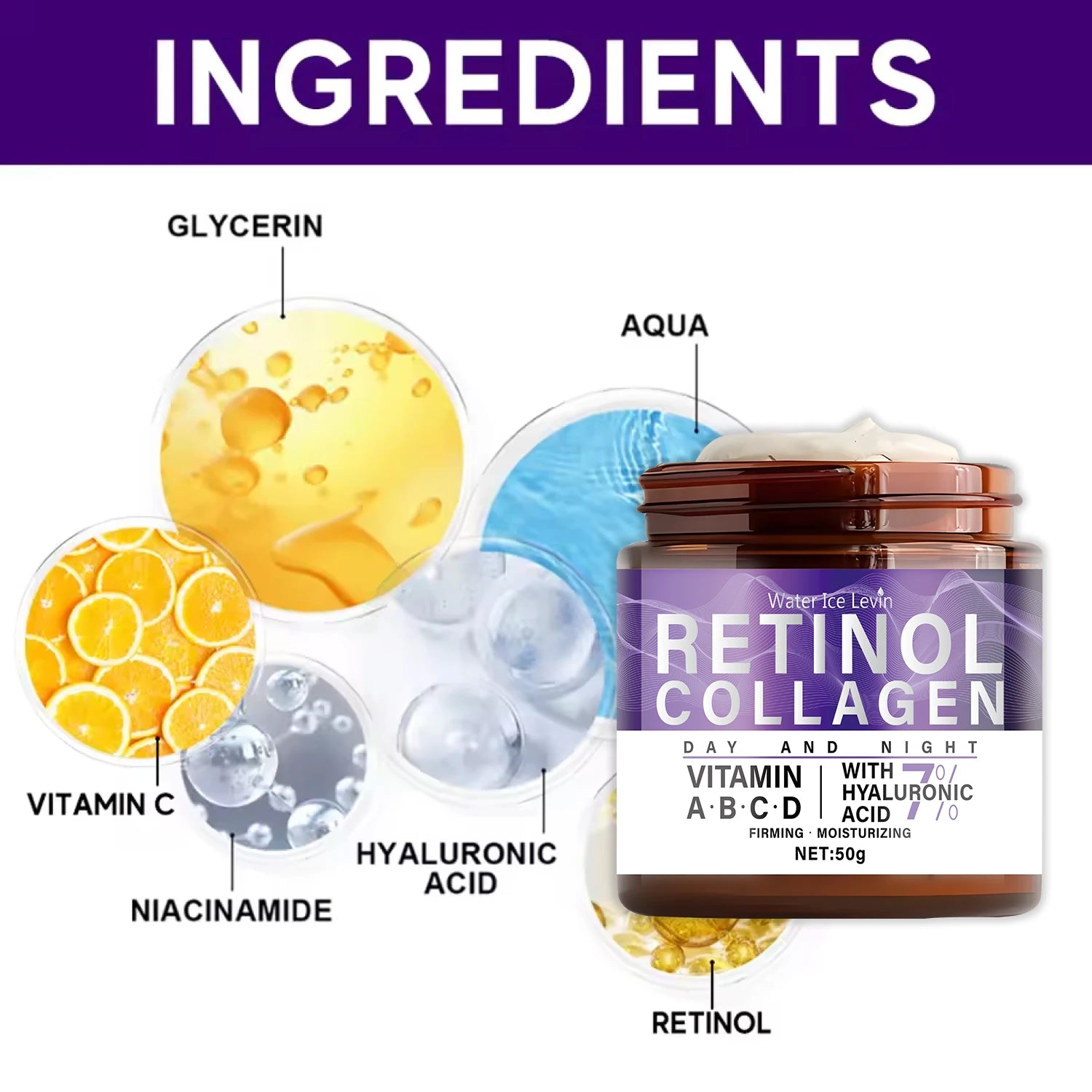 50g Collagen Retinol Niacinamide Day and Night Moisturizing Cream, Moisturizing and Firming, with a Silky Texture Suitable for All Skin Types