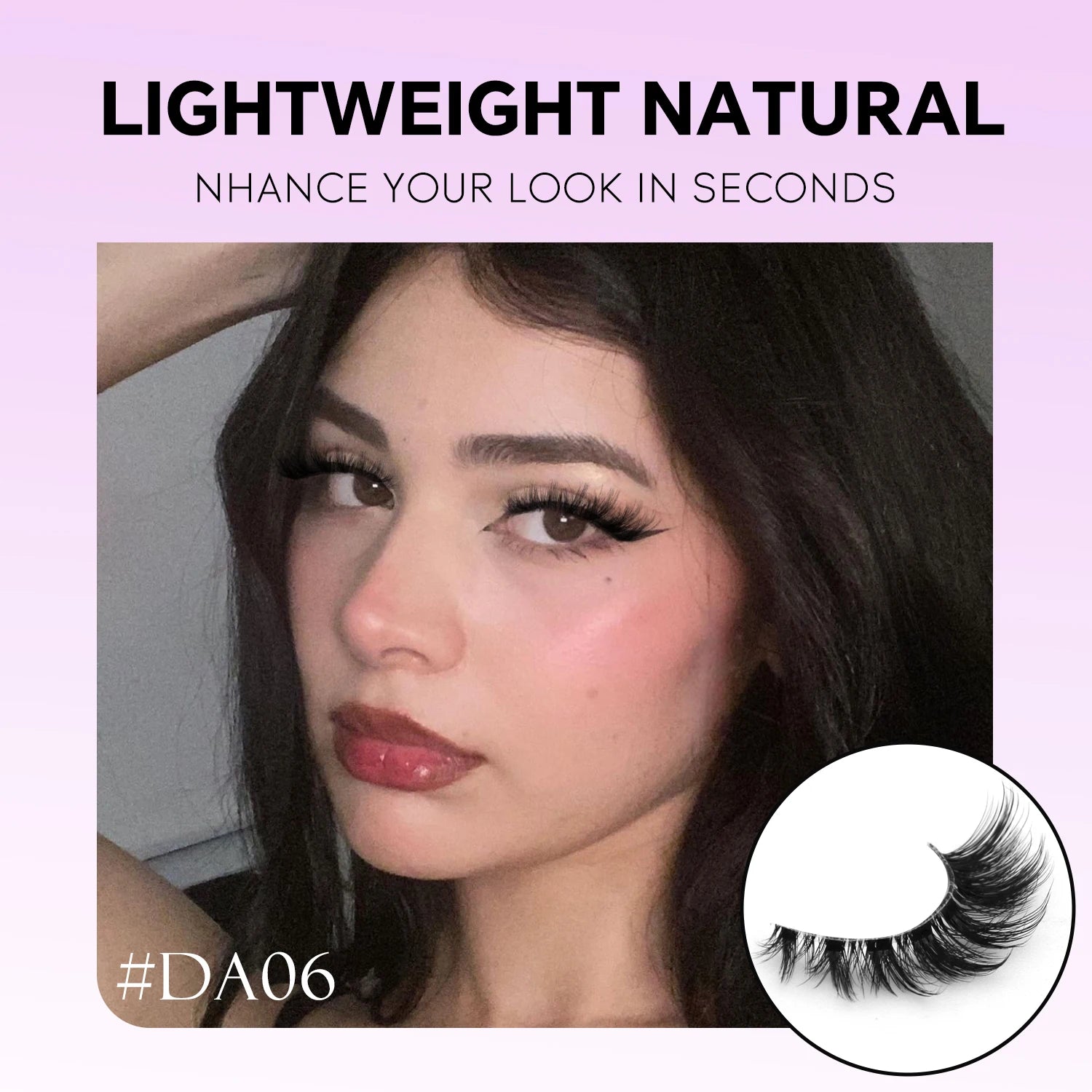 LASVIREY Fluffy Cat Eye Lashes Natural Mink Lashes Clear Band Natural Fluffy D Curl  Lashes Extension Full Strip False Eyelashes