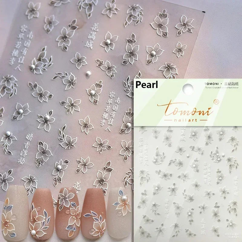 1 pc 5D sunflower nail stickers rose daisy cherry blossom self-adhesive nail art stickers oil painting style decorative sticker