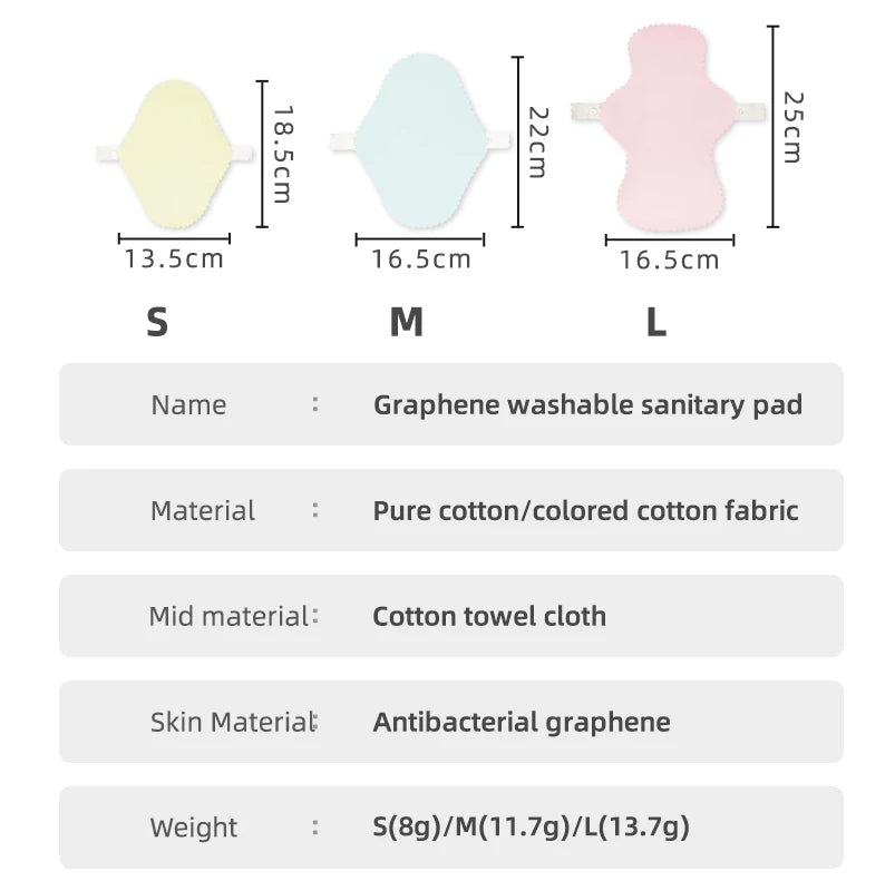 Babyshow Absorbent Graphene Lining Cotton Menstrual Pads Waterproof Washable Reusable Sanitary Pads S/M/L Size 1pc Lightweight