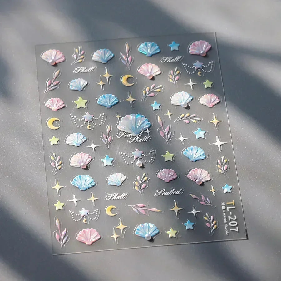 Colorful Bagful Jellyfish Bubbles Swimming Rings Rainbow Stars Ocean Starfish Self Adhesive 5D Nail Art Sticker Manicure Decal
