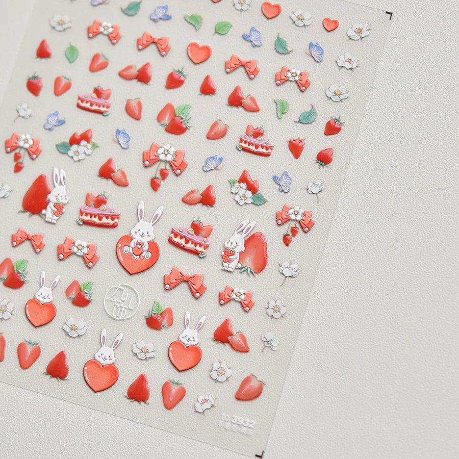 1pcs Japanese Cute Graffiti Lines Nail Art Stickers 5D Embossed Butterfly Rabbit Nail Art Accessory Stickers Self Adhesive Decal