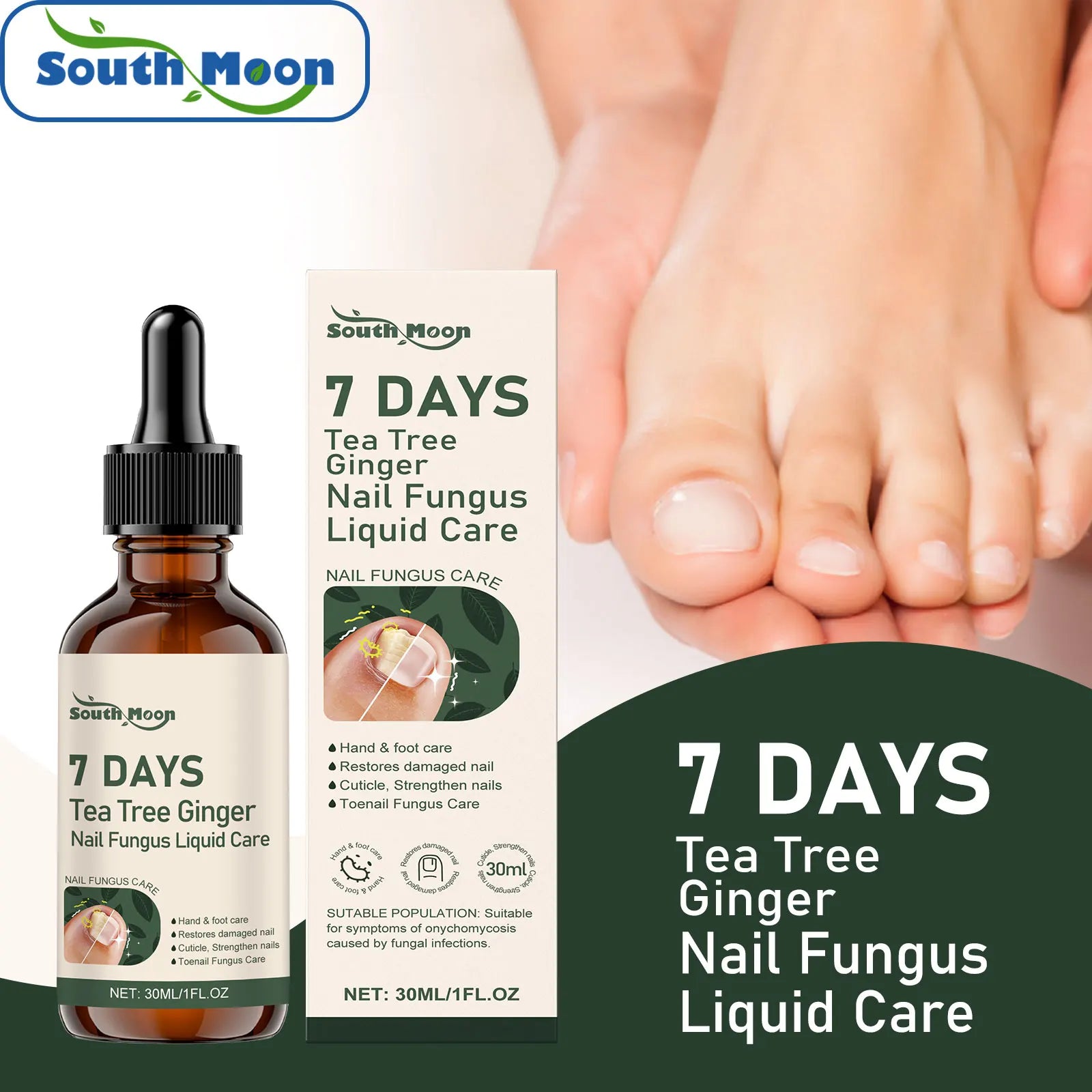 30/60ml Tea Tree Ginger Nail Fungus Care Solution Health Maintenance Repair Nail Discoloration Thickening Hand Foot Nail Care E