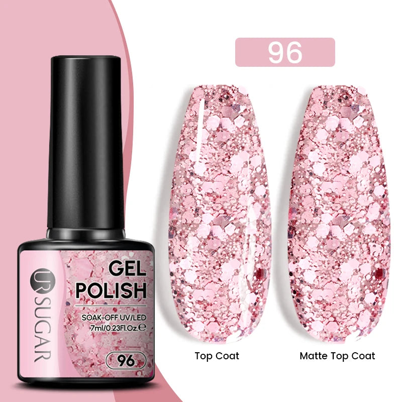 UR SUGAR 7ml Glitter UV Gel Nail Polish Glitter Sequins Soak Off UV Gel Varnish Colorful Nail Gel Polish DIY Nail Art Polish