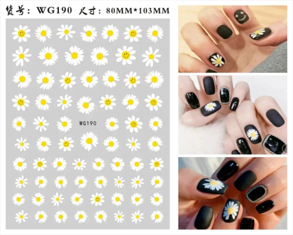 3D Flower Petal Nail Stickers Purple Pink Tulip Leaf Clover Summer Avocado Fruit Geometric Line Floral Manicure Decoration