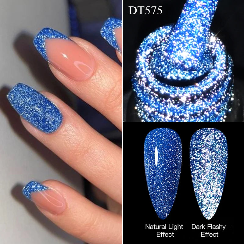 MEET ACROSS 7ml Reflective Glitter Gel Nail Polish Pink Green Purple Sparkling Soak Off UV Gel Polish for Manicure DIY Nail Art