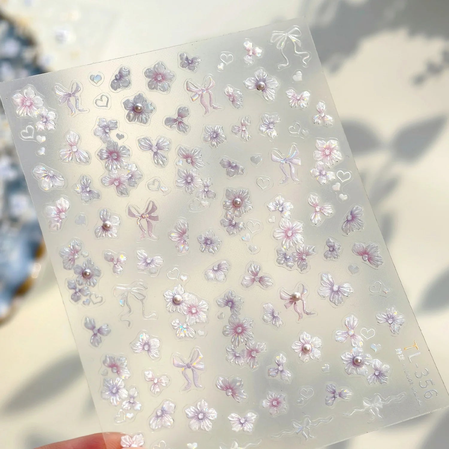 Light Blue 5D Nail Art Stickers Cartoon Cat Cherry Apple Clock Starfish Shell Blossom Decal Self Adhesive Sweet Fresh Manicure