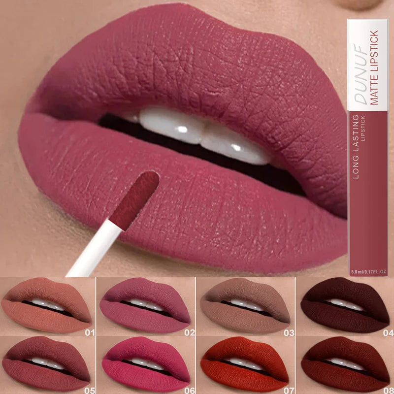 8 Color Easy To Apply Velvet Matte Lip Glaze Waterproof Lasting Liquid Lipstick Red Brown Non Stick Cup Matte Lip Gloss Cosmetic