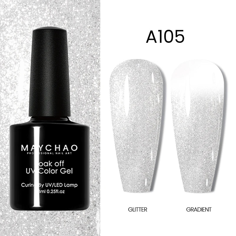 MAYCHAO Glitter Gel Nail Polish 7.3ml Semi-permanent Sequins Shiny Gel Base Top Coat Soak Off UV LED Varnish Nail Art Decoration