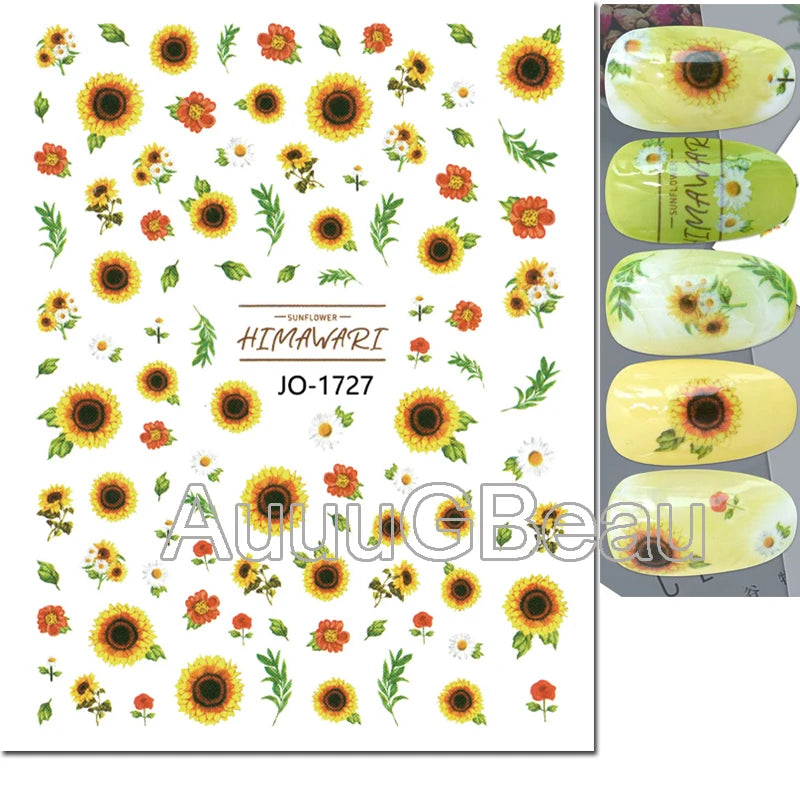 3d Nail Art Decals Geometric Lines Daisy Sunflowers Letters Adhesive Sliders Nail Stickers Decoration For Manicure