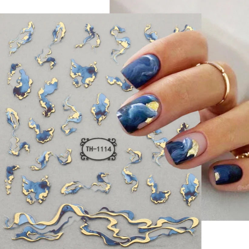 Nail Stickers 3D  Metal Line Sliver Gold Thorns Vine Curve Stripe Lines Tape Swirl Sliders Manicure Adhesive Gel Nail Art Decals