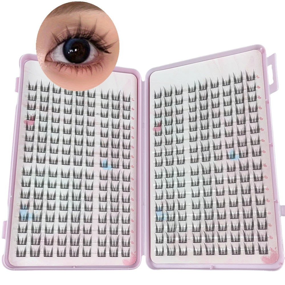 Large-capacity cat-eye false lashes set of 288 lashes, with a natural and light, Korean-style air effect. Length: 10 - 14 mm