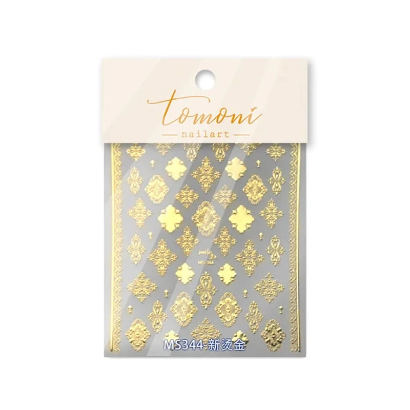 1Pcs Bronzing Nail Stickers Gold Silver Retro Bohemian Style Totems 3D Self Adhesive Nail Art Decorations Stickers Manicure Deca