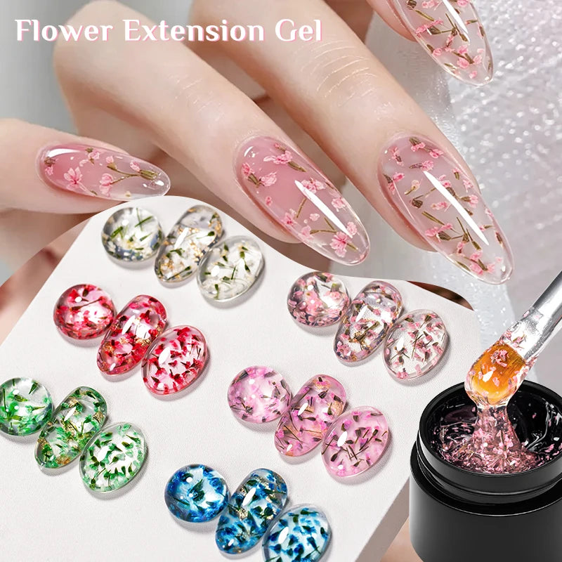 Flower Quick Extension Gel Nail Polish Dried Flower Acrylic Extension Construct UV Hard Gel Semi Permanent Nail Art Varnish DIY