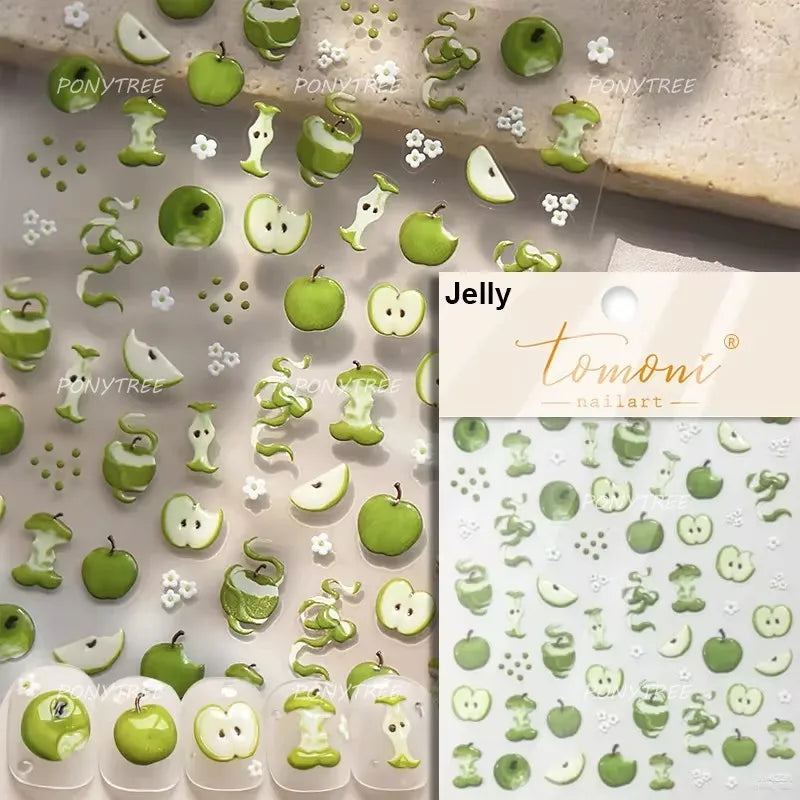 Shiny Attractive Apple Core Peel Cute Fruits Bowknot Tie Star Self Adhesive Nail Art Stickers Charming Rhinestone Manicure Decal