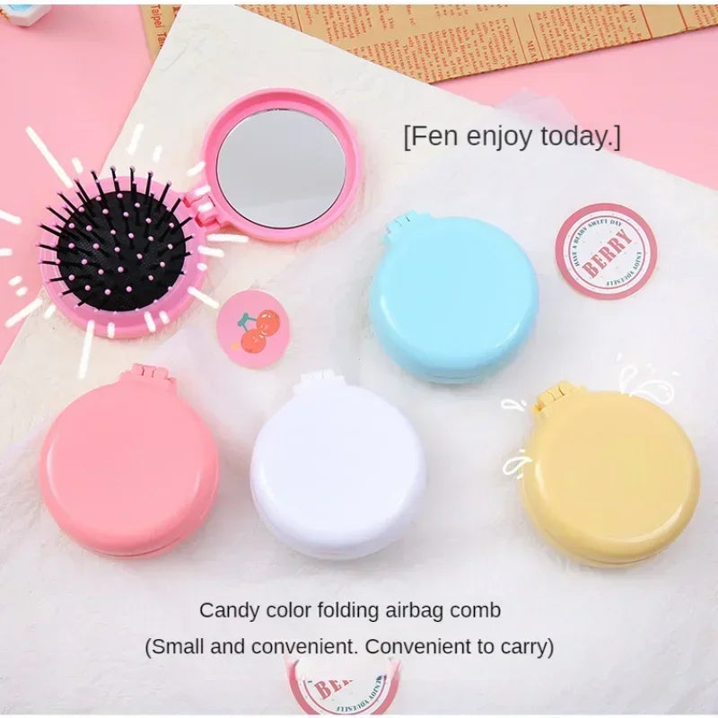 1 Pcs Small Size Hair Comb With Folding Mirror Traveling Portable Massage Folding Comb Women Girl Hair Brush Styling Tools