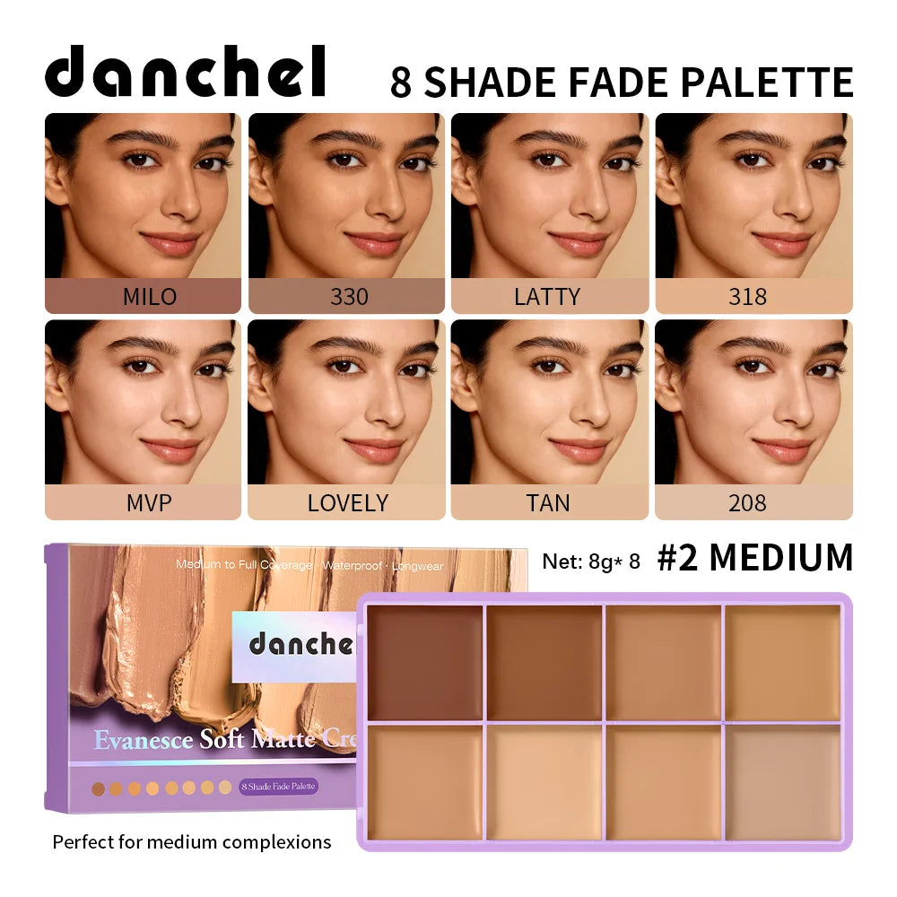 8 Shade Fade Palette Soft Matte Texture Cover Dark Circles, Redness, Skin Blemishes Waterproof Sweatproof Long-wearing Concealer