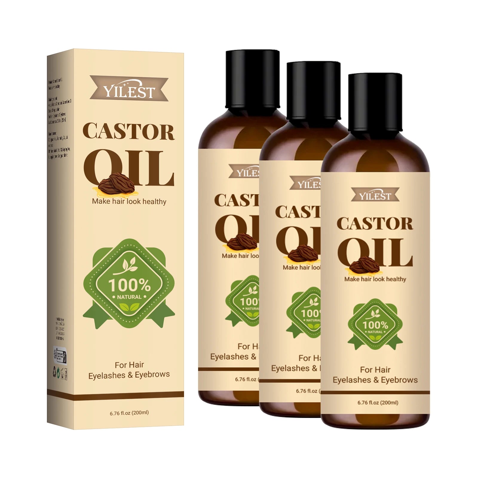100% Pure Castor Oil 200ml Hair Growth Treatment Eyelashes Eyebrows Moisturizing Strengthen Repair Split Ends Pure Castor Oil