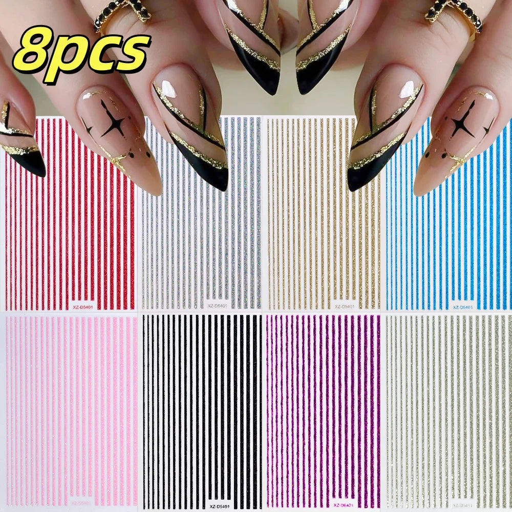 8/9/12/18Pcs New French Nail Stickers Guides DIY Nail Decors 3D Self-Adhesive White+Black Sliders Design Stencil DIY Manicure *&