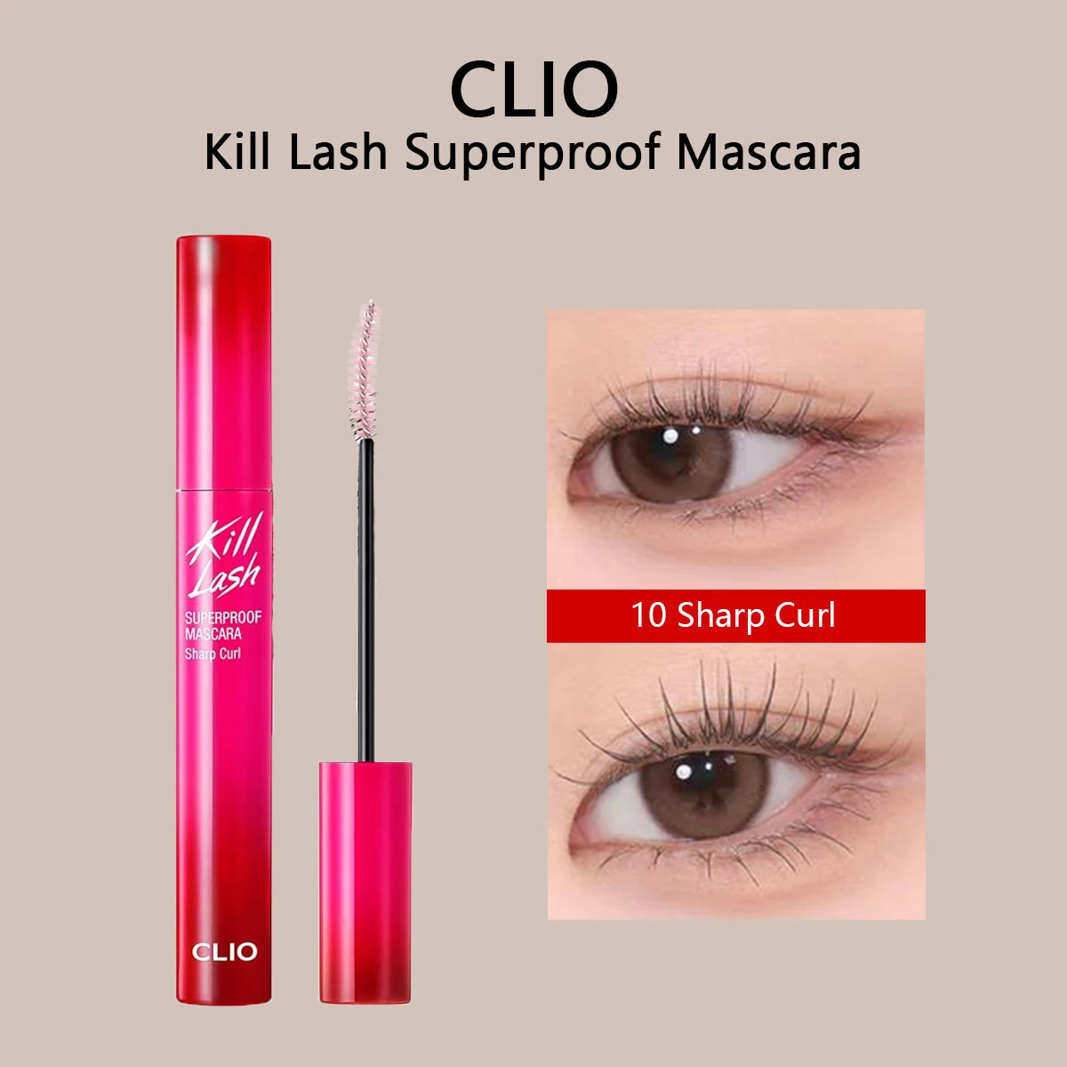 CLIO Kill Lash Superproof Mascara,Volumizing Formula,Lightweight & Clump-Free,Defined & Separated,Korean Cosmetic,Korean Makeup